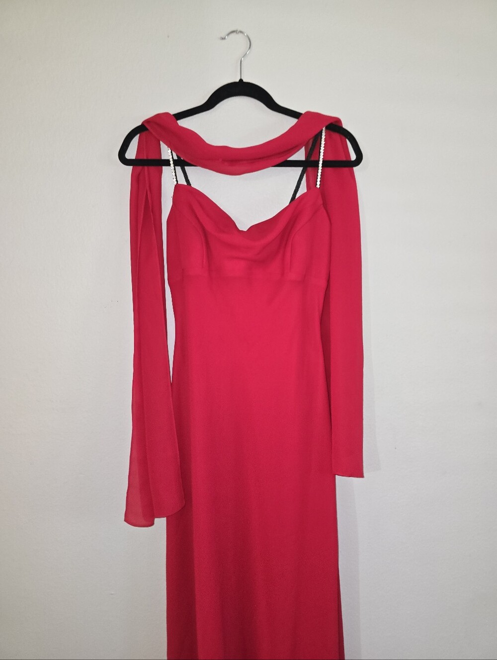 Dave & Johnny Vibrant Red Cowl-Neck Maxi Dress with Shawl